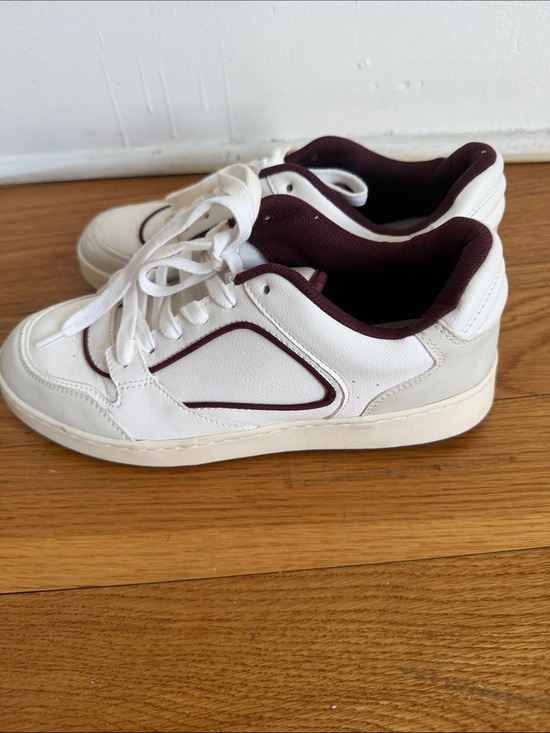 Zara Shoes - White Sneakers with Burgundy Trim